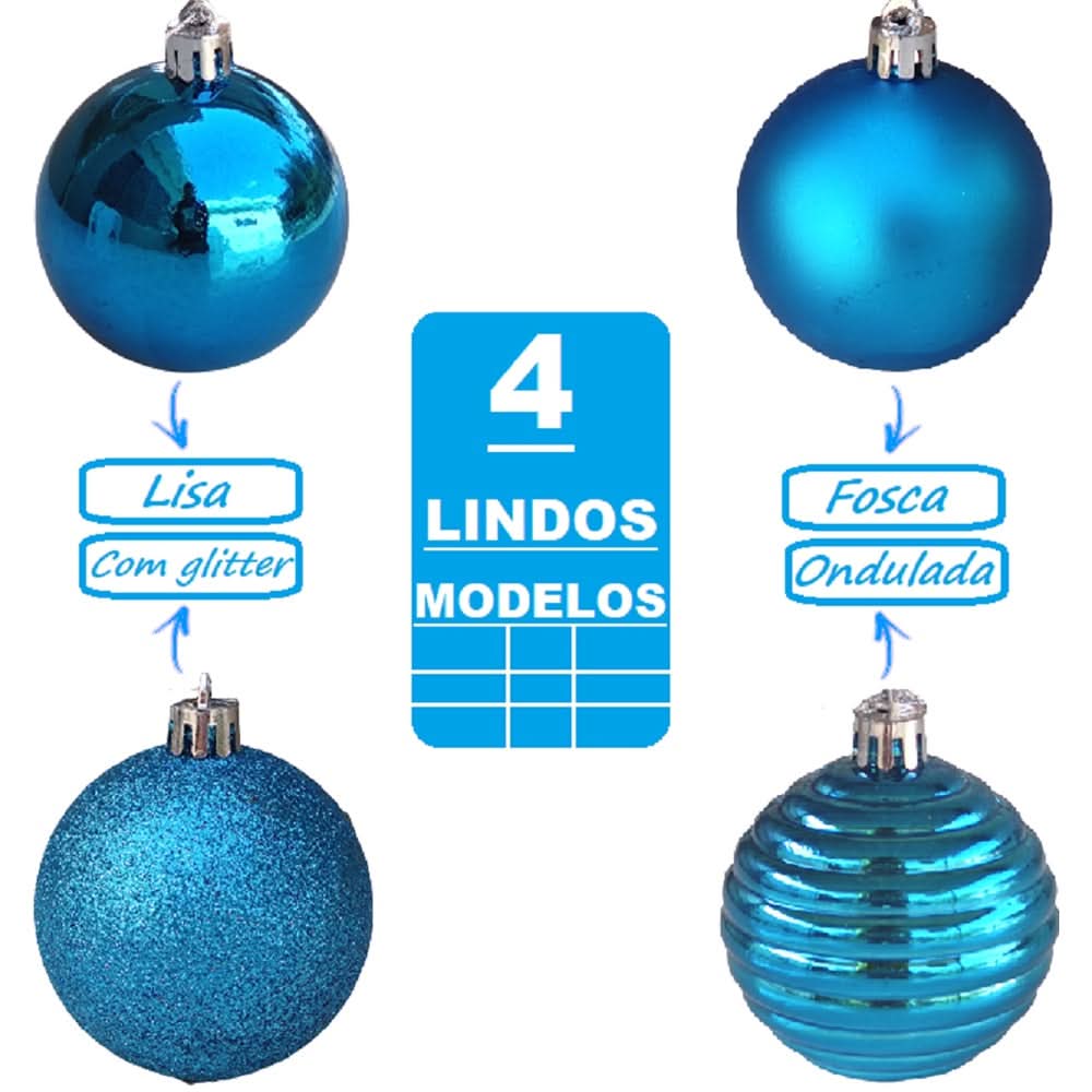 Kit 20 Bolas De Natal Azul Grande Decoração 6cm Glitter - Imagem 2