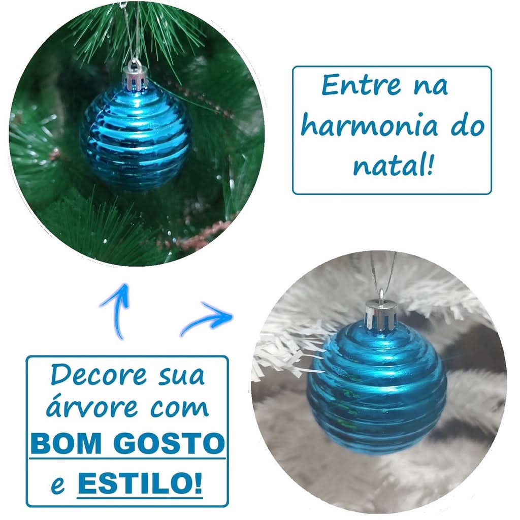 Kit 20 Bolas De Natal Azul Grande Decoração 6cm Glitter - Imagem 3