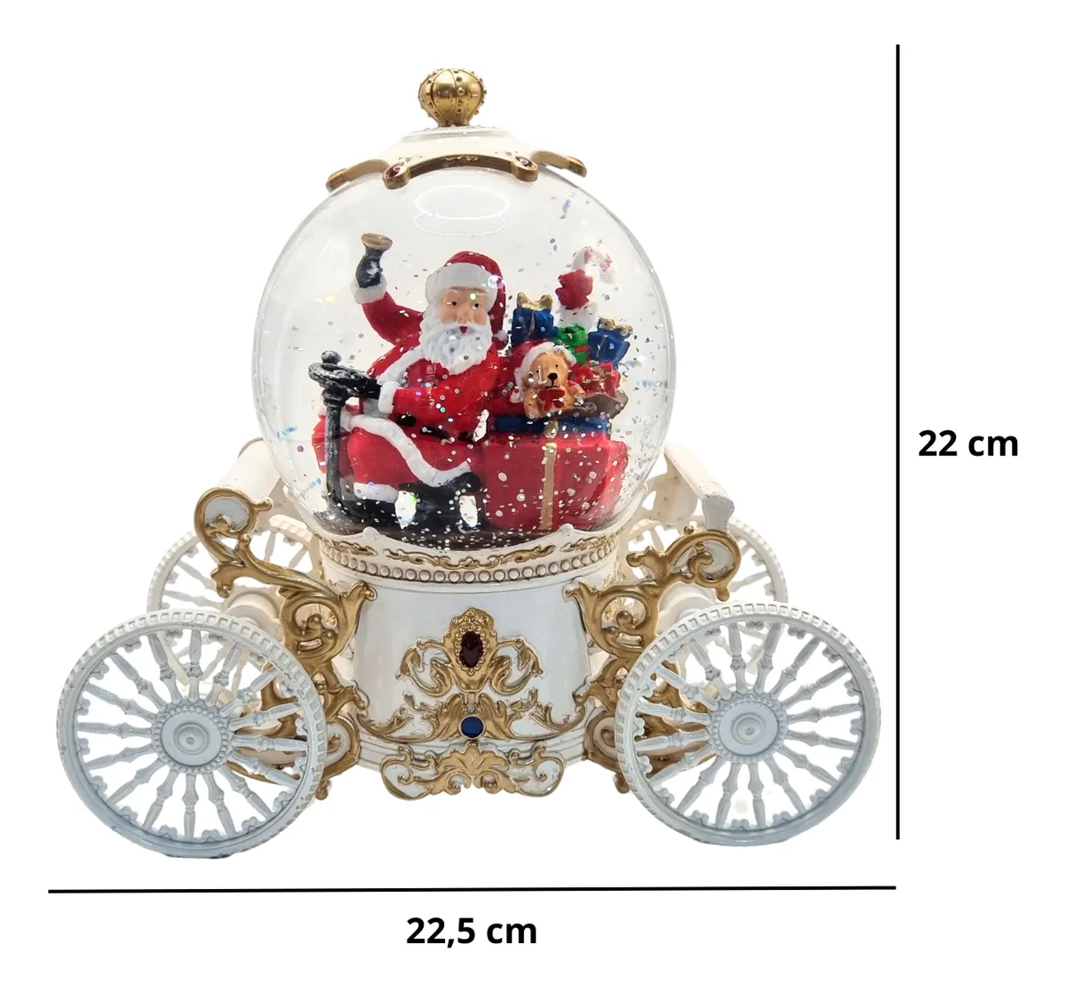 Luminária Carruagem Luxo Natalina Com Luz Som Enfeite Natal Noel Dirigindo - Branco - Imagem 3