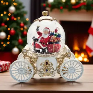 Luminária Carruagem Luxo Natalina Com Luz Som Enfeite Natal Noel Dirigindo - Branco