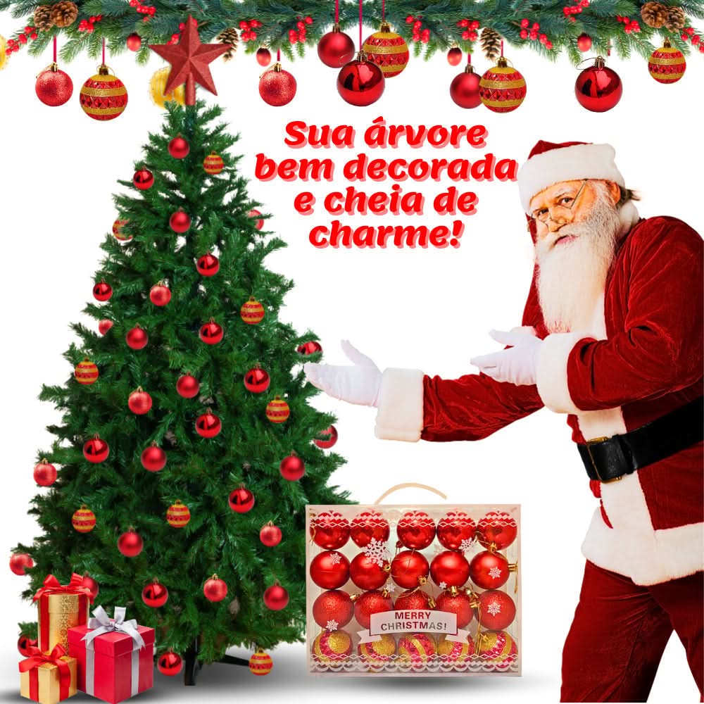 Kit 20 Bolas De Natal Grande 6cm Decorada Lisa Fosca Com Glitter - Imagem 2