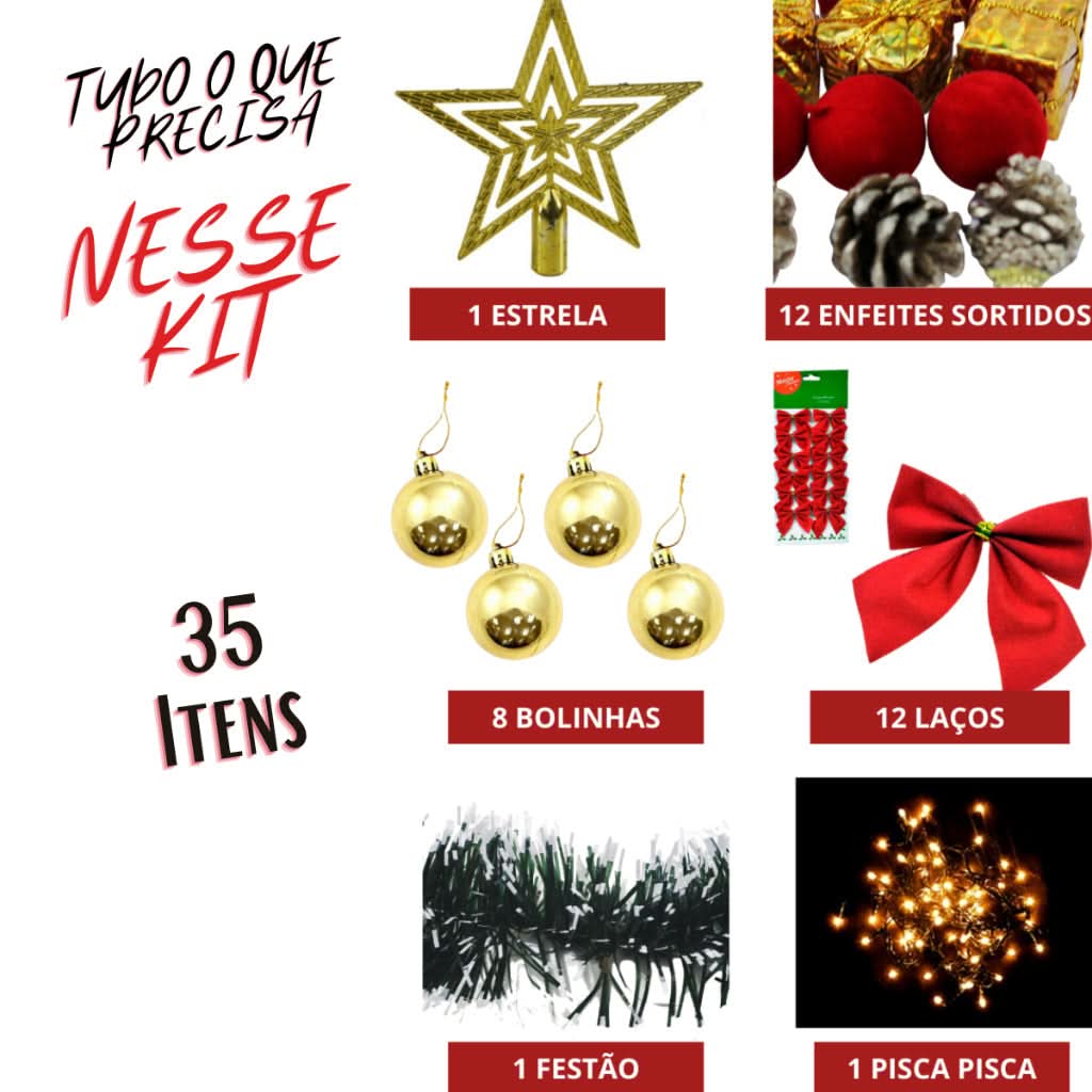 Kit 35 Enfeites De Natal para Decoração árvore/ pinheiro bolinhas, pisca pisca, pendentes Luxo - Imagem 2