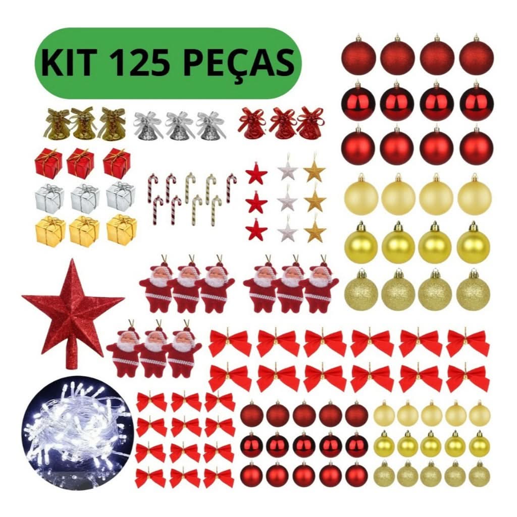 Kit 125 Enfeites Para Árvores De Natal Pendentes Bolinha Pisca Pisca Led - Imagem 6