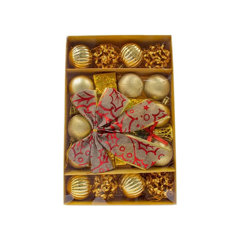 Kit 24 Enfeites Natalinos Bola Laço Decoração Árvore de Natal Vermelho Dourado Prata - Imagem 2