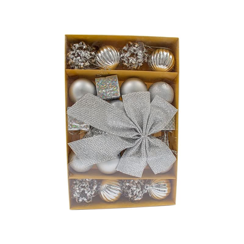 Kit 24 Enfeites Natalinos Bola Laço Decoração Árvore de Natal Vermelho Dourado Prata - Imagem 3