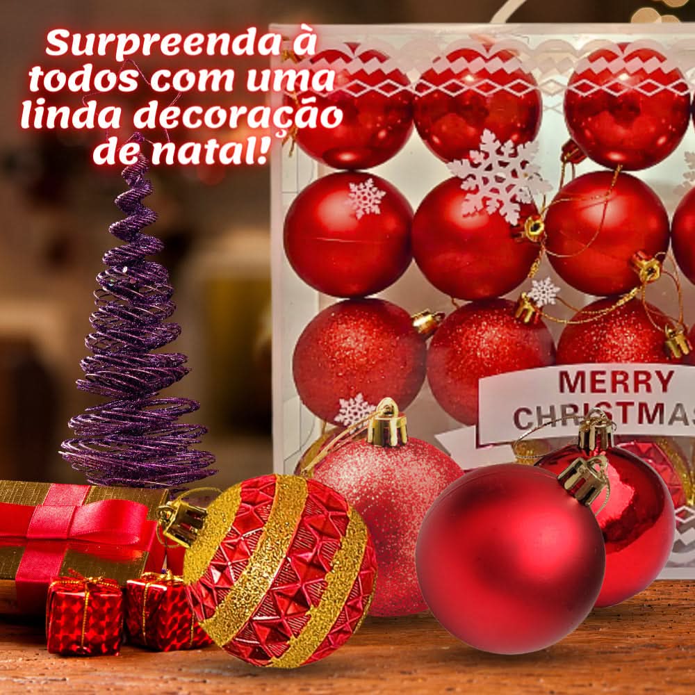 Kit 20 Bolas De Natal Grande 6cm Decorada Lisa Fosca Com Glitter - Imagem 4