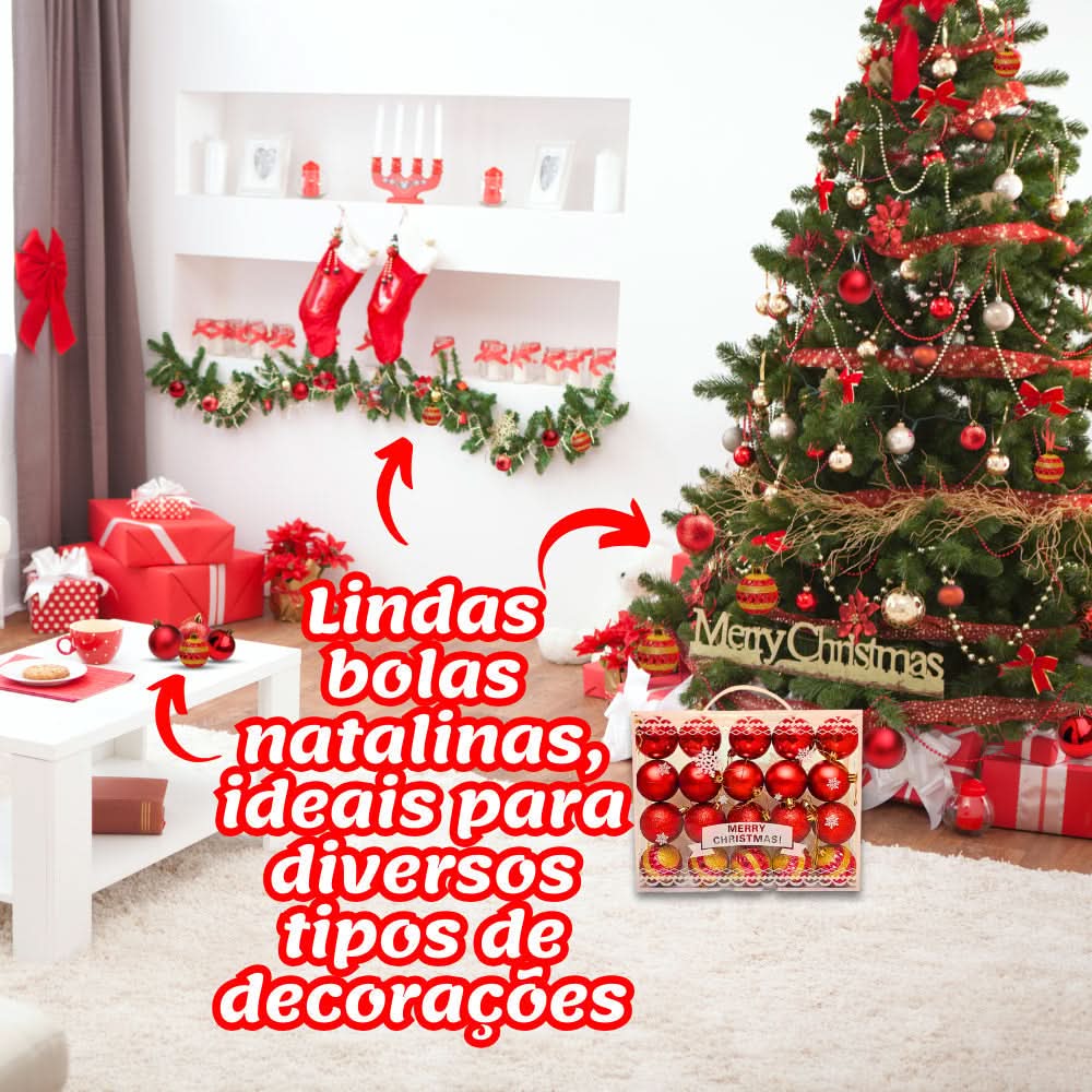 Kit 20 Bolas De Natal Grande 6cm Decorada Lisa Fosca Com Glitter - Imagem 5
