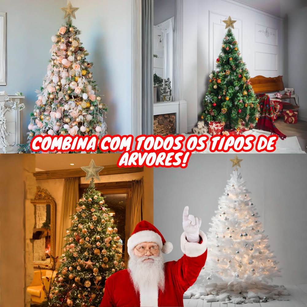 Estrela 24cm Brilhante Aramada Com Glitter Para Árvore De Natal Metalizado - Imagem 5