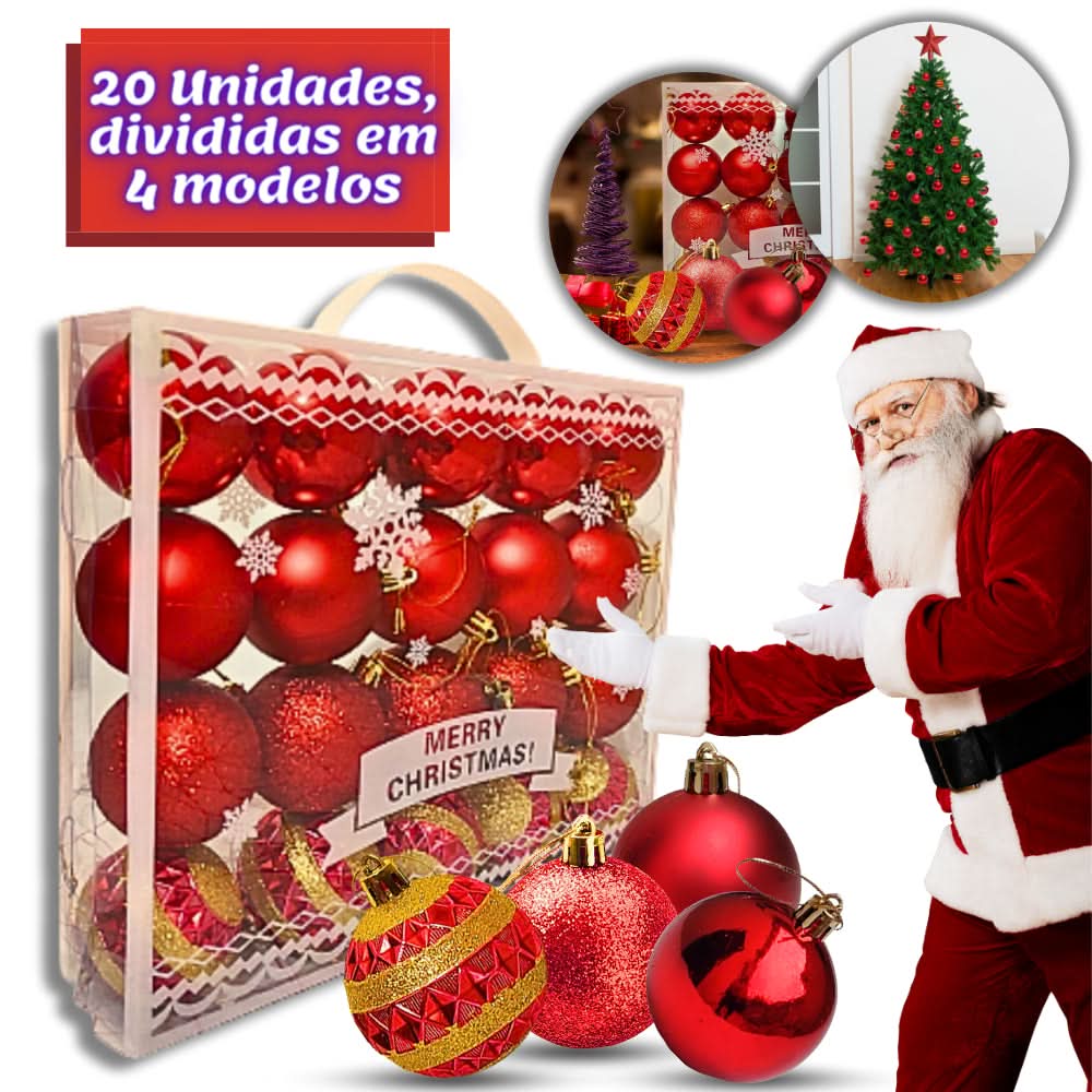 Kit 20 Bolas De Natal Grande 6cm Decorada Lisa Fosca Com Glitter - Imagem 6