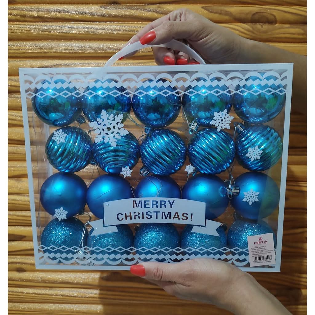 Kit 20 Bolas De Natal Azul Grande Decoração 6cm Glitter - Imagem 5