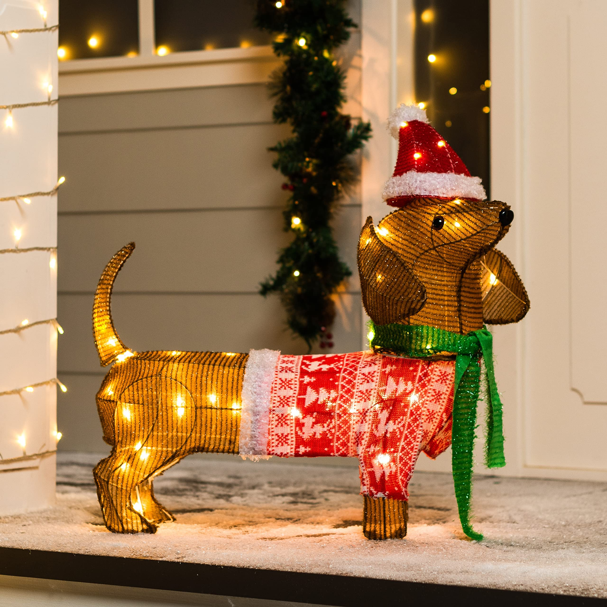 Luz de Jardim LED Cachorro Salsicha de Tinsel com 40 LEDs Branco Quente – 61 cm - Imagem 3