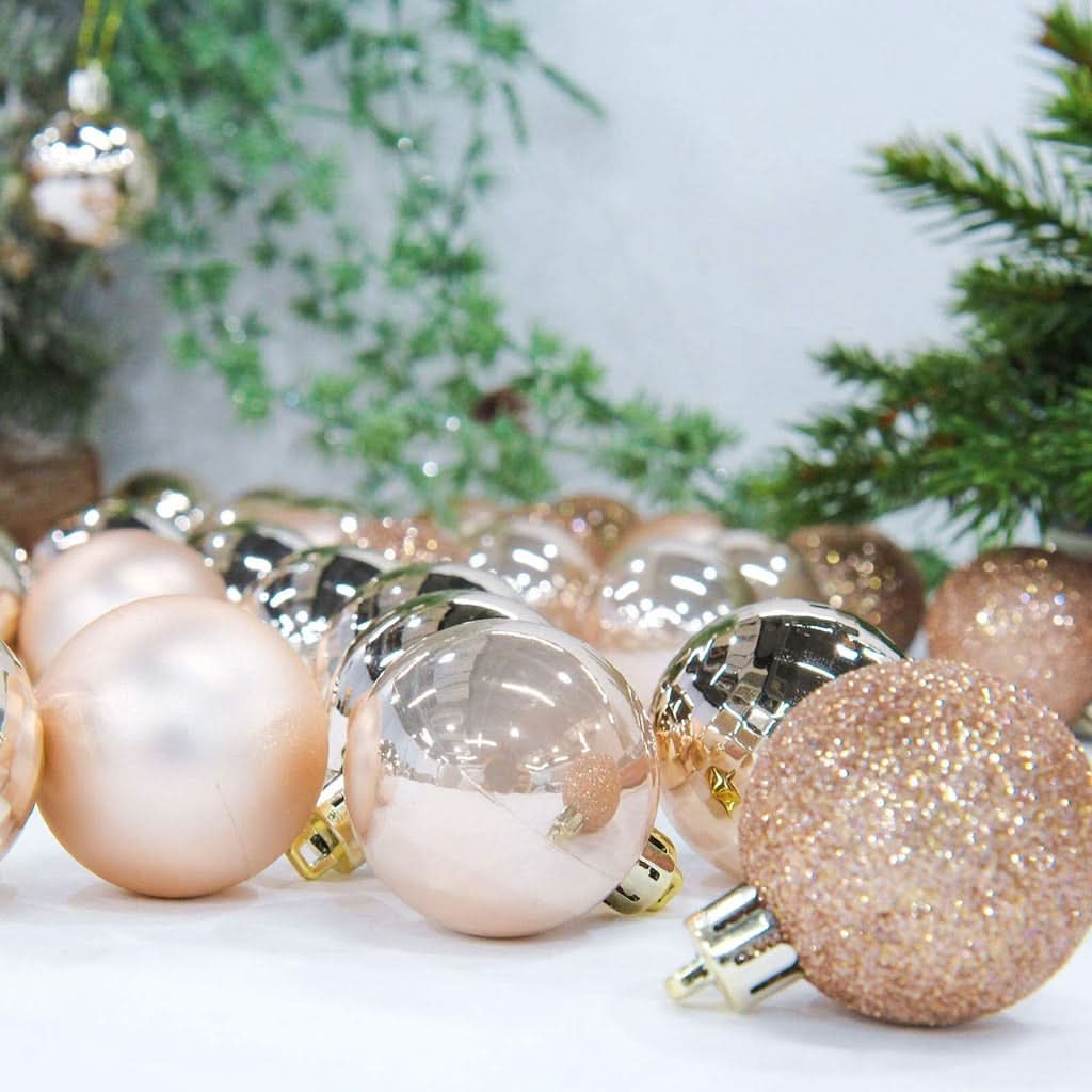 48 Bola Árvore Natal Champanhe 3 Modelo Glitter Lisa Fosca - Imagem 3