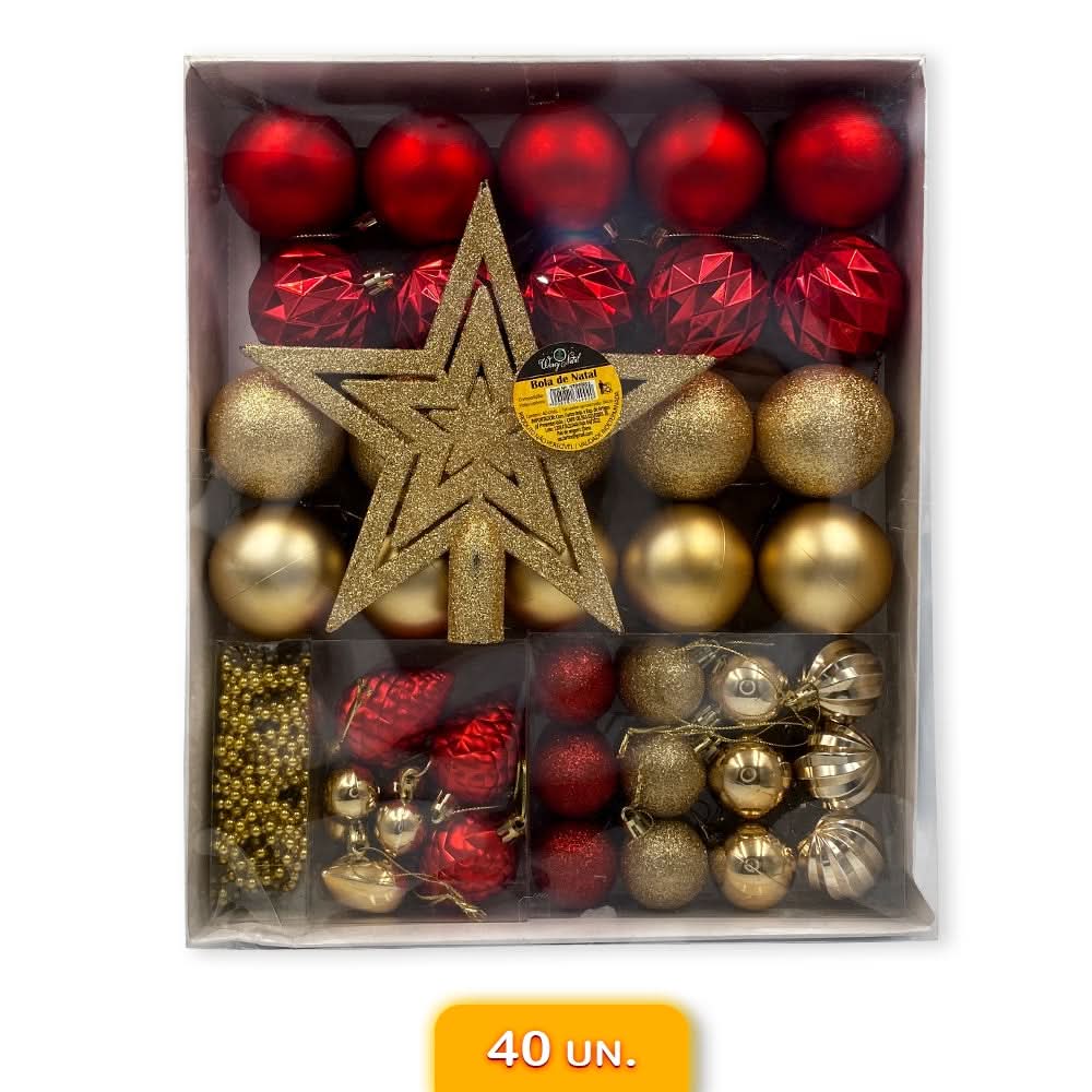 Kit Enfeites de Natal Bolas Estrela Dourado e Vermelho Completo - Imagem 7